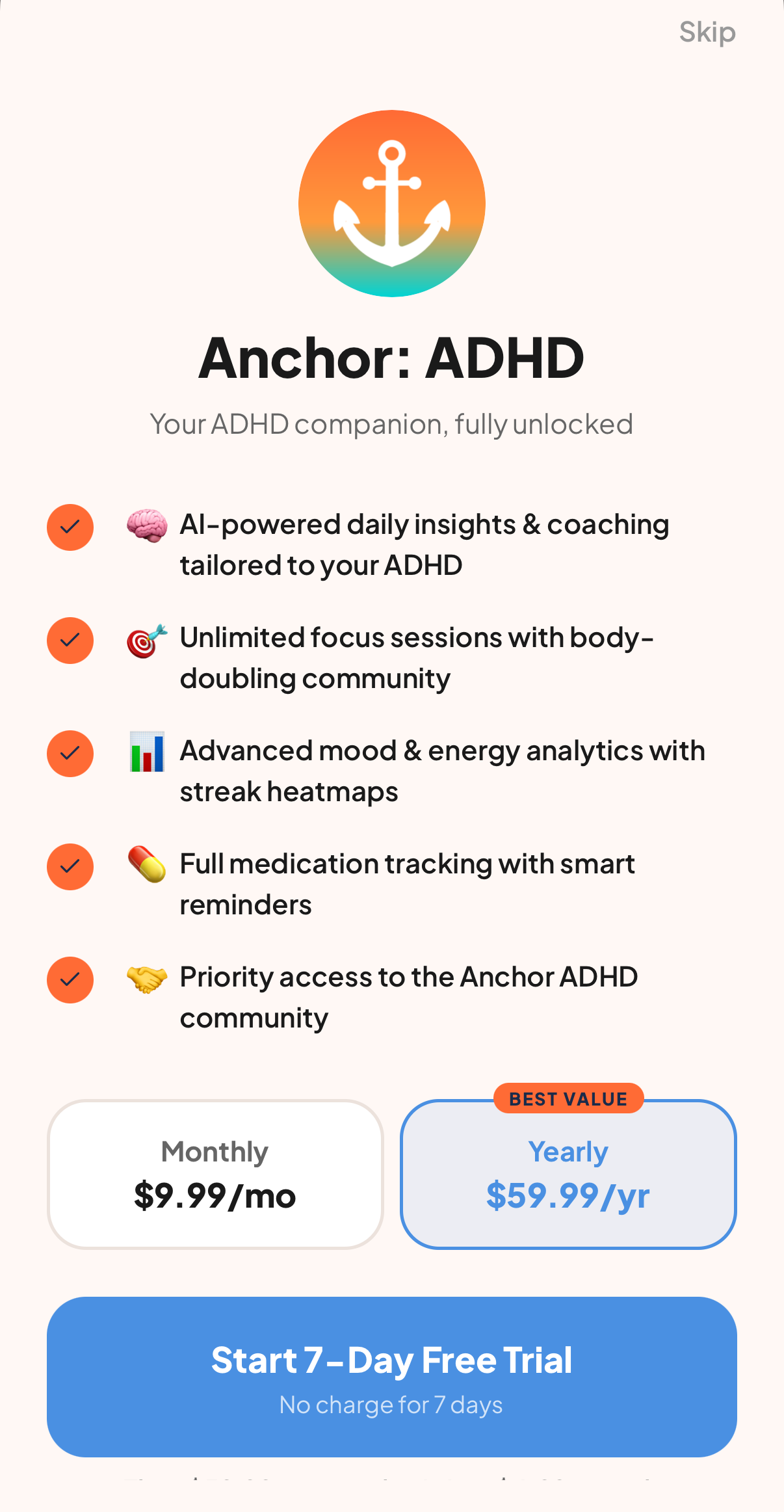 Daily check-ins with mood, energy, motivation, and streak